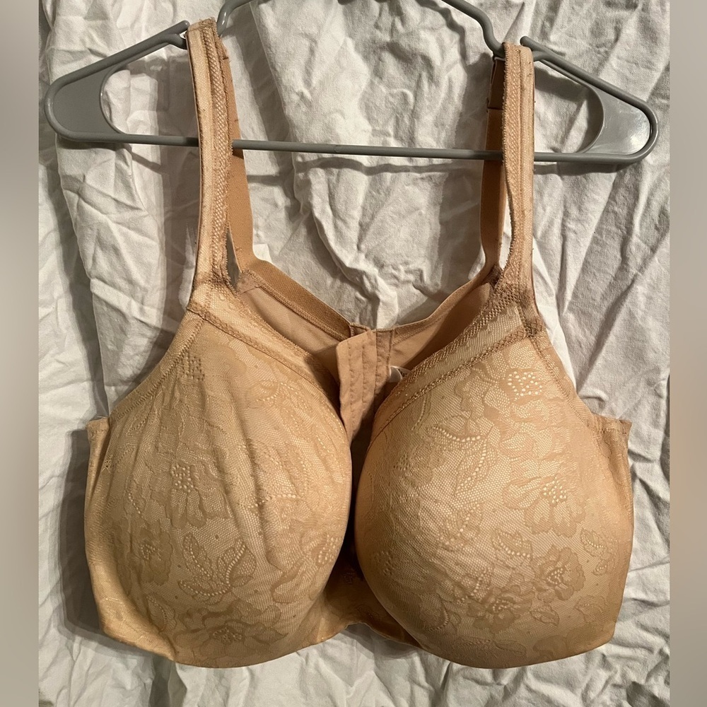 Cacique 46 F Lightly Lined Balconette Bra Nude Lace Overlay Underwire